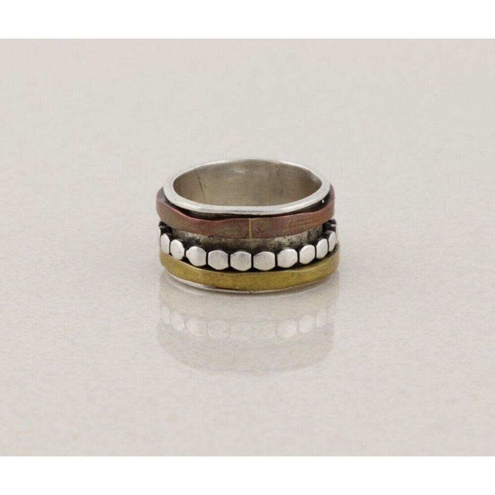 Sterling Silver Spinner Ring Copper & Brass Accents Size 7 - Picture 2 of 7